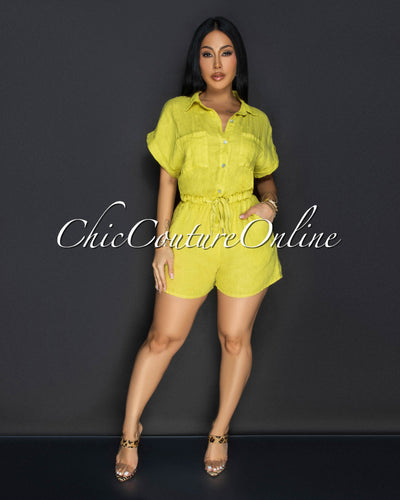 Moren Lime Linen Romper