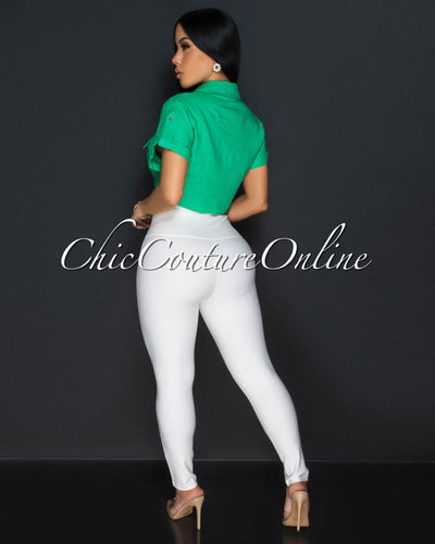 Tema White High Waistband Leggings