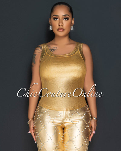 Georgie Gold Foil Ribbed Tank Top