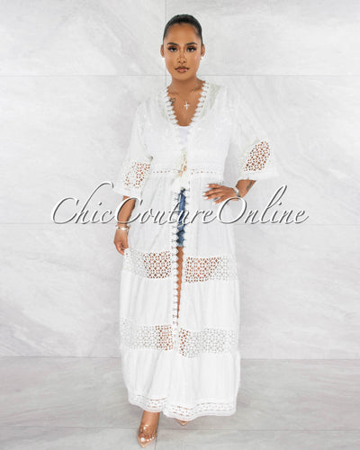 *Sergio Off-White Crochet Sequins Long Duster