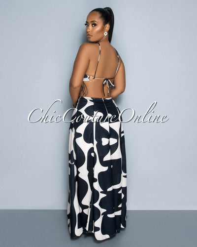 Perine Black Cream Print "O" Ring Cut-Out Maxi Dress