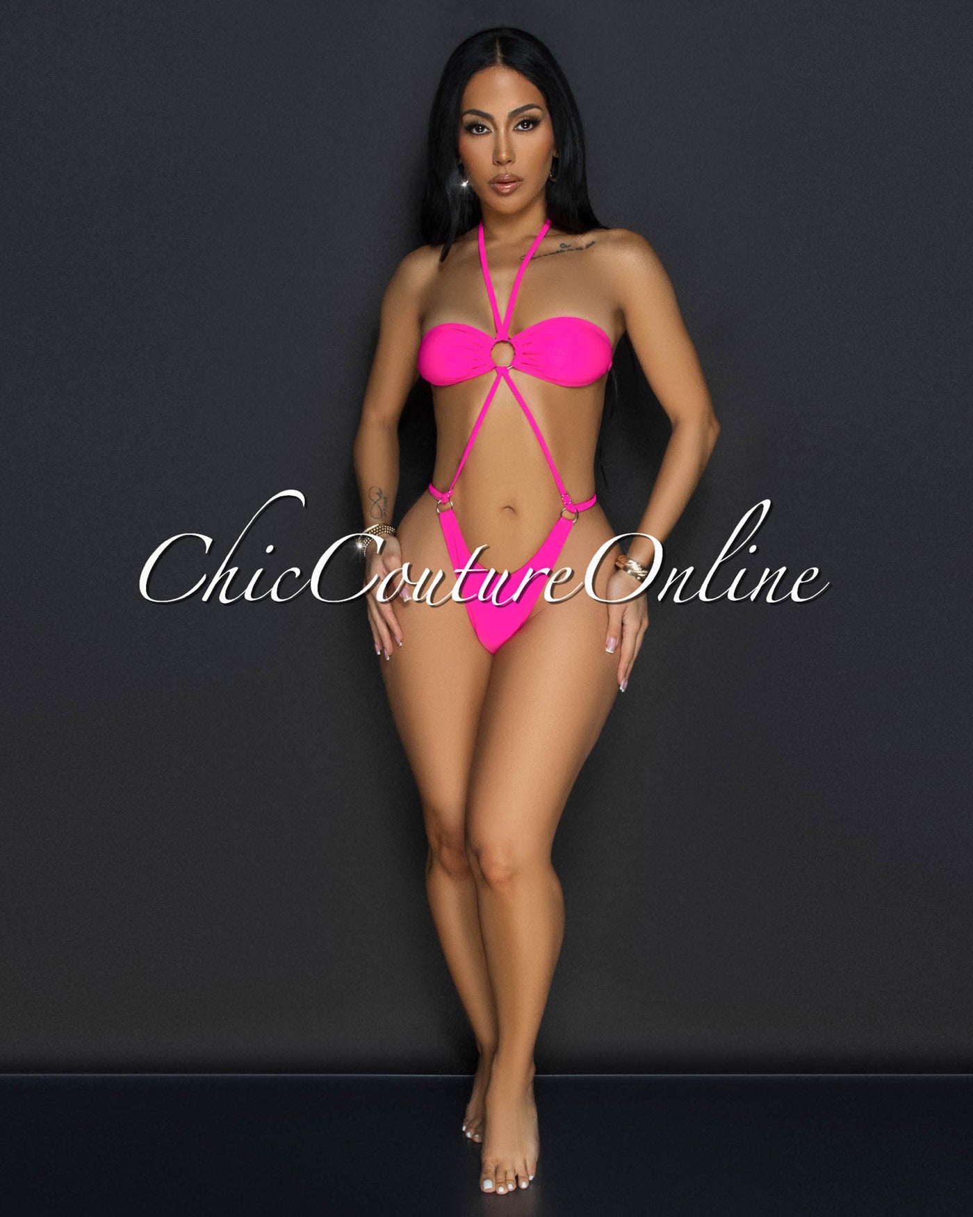 Soukena Pink One Piece Halter Swimsuit