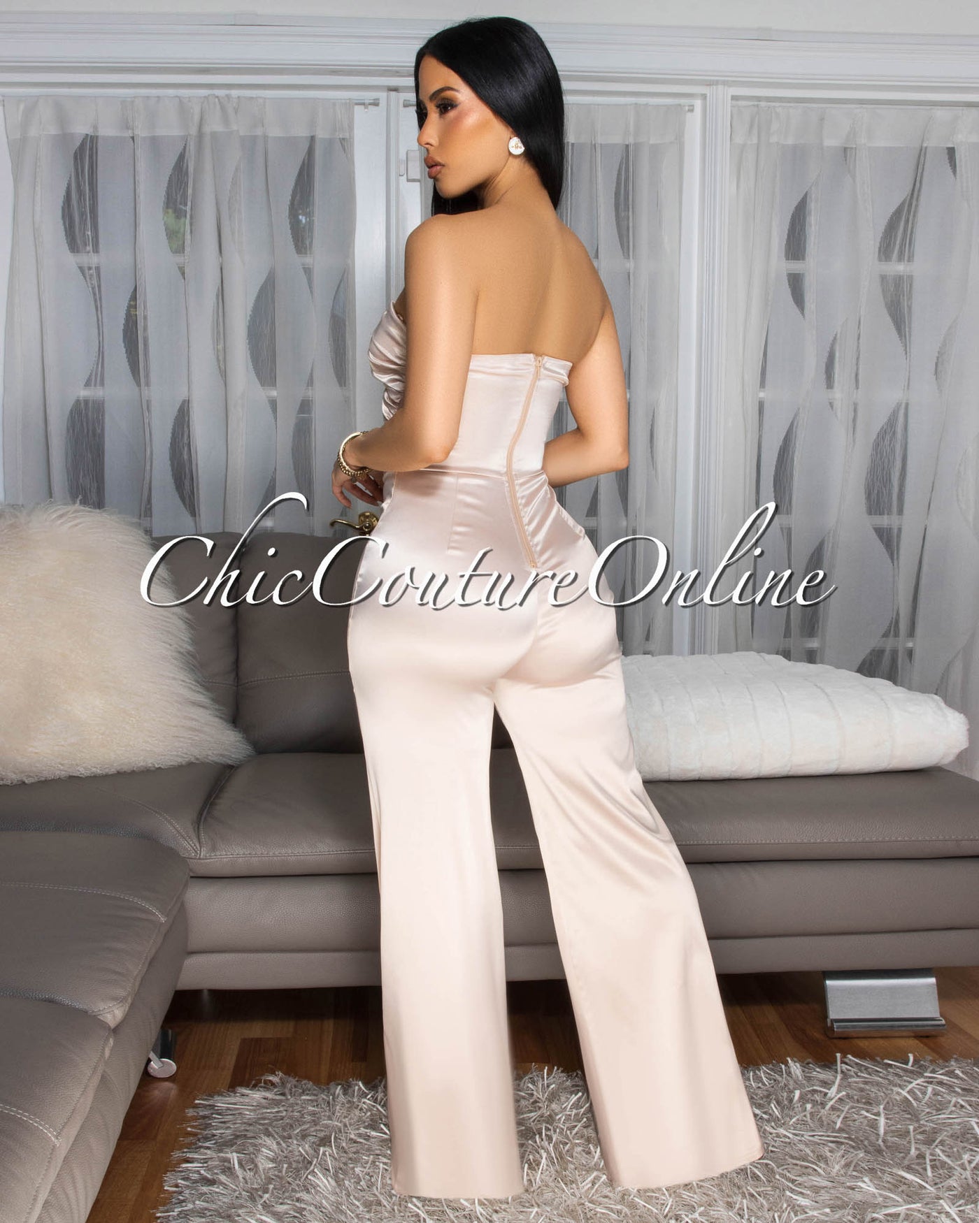 Verna Champagne Cut-Out Front Jumpsuit