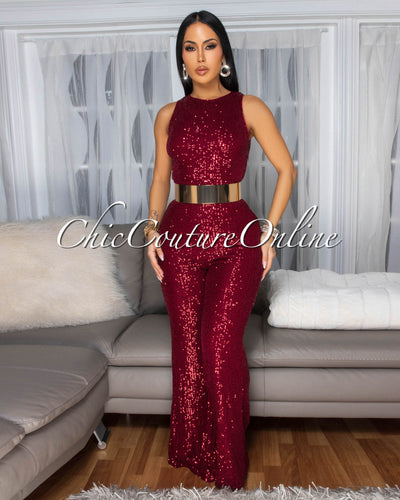 Rowena Burgundy Sequins Jumpsuit