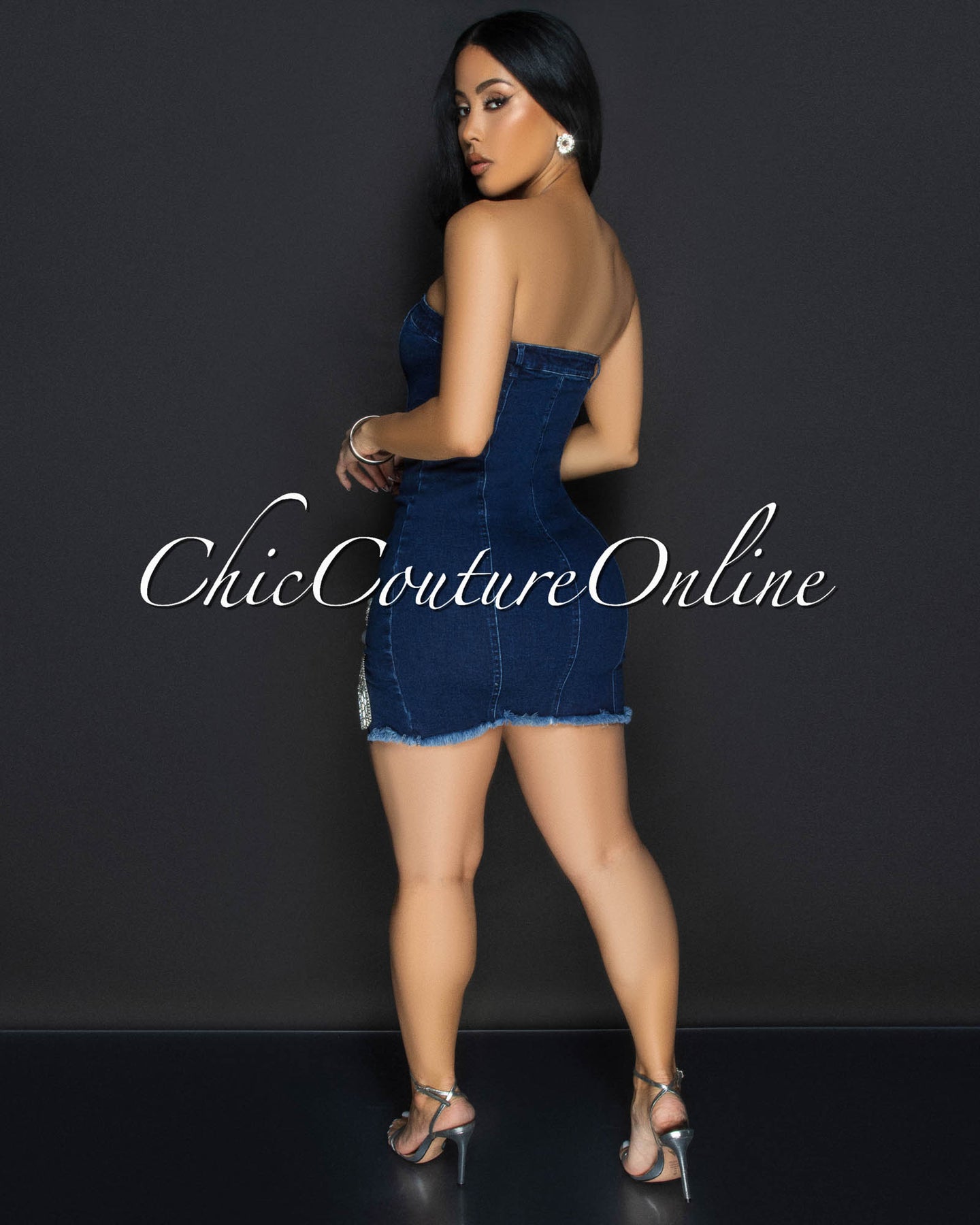 *Blanik Denim Rhinestones Accent Mini Dress