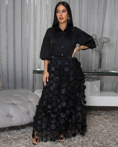 Melrose Black Mesh Overlay Skirt Set