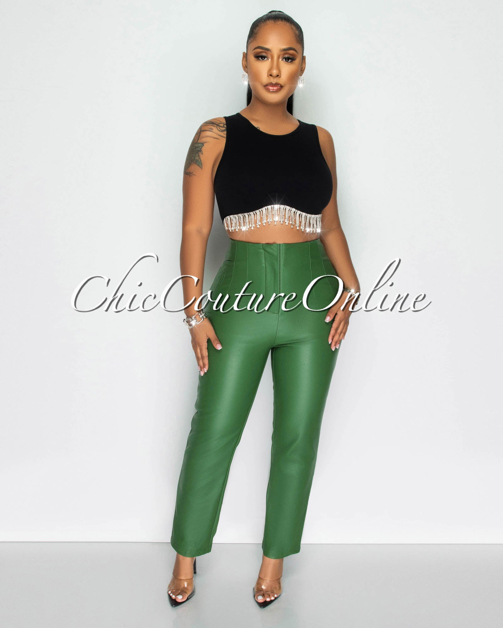 *Danya Military Green Vegan Leather Pants