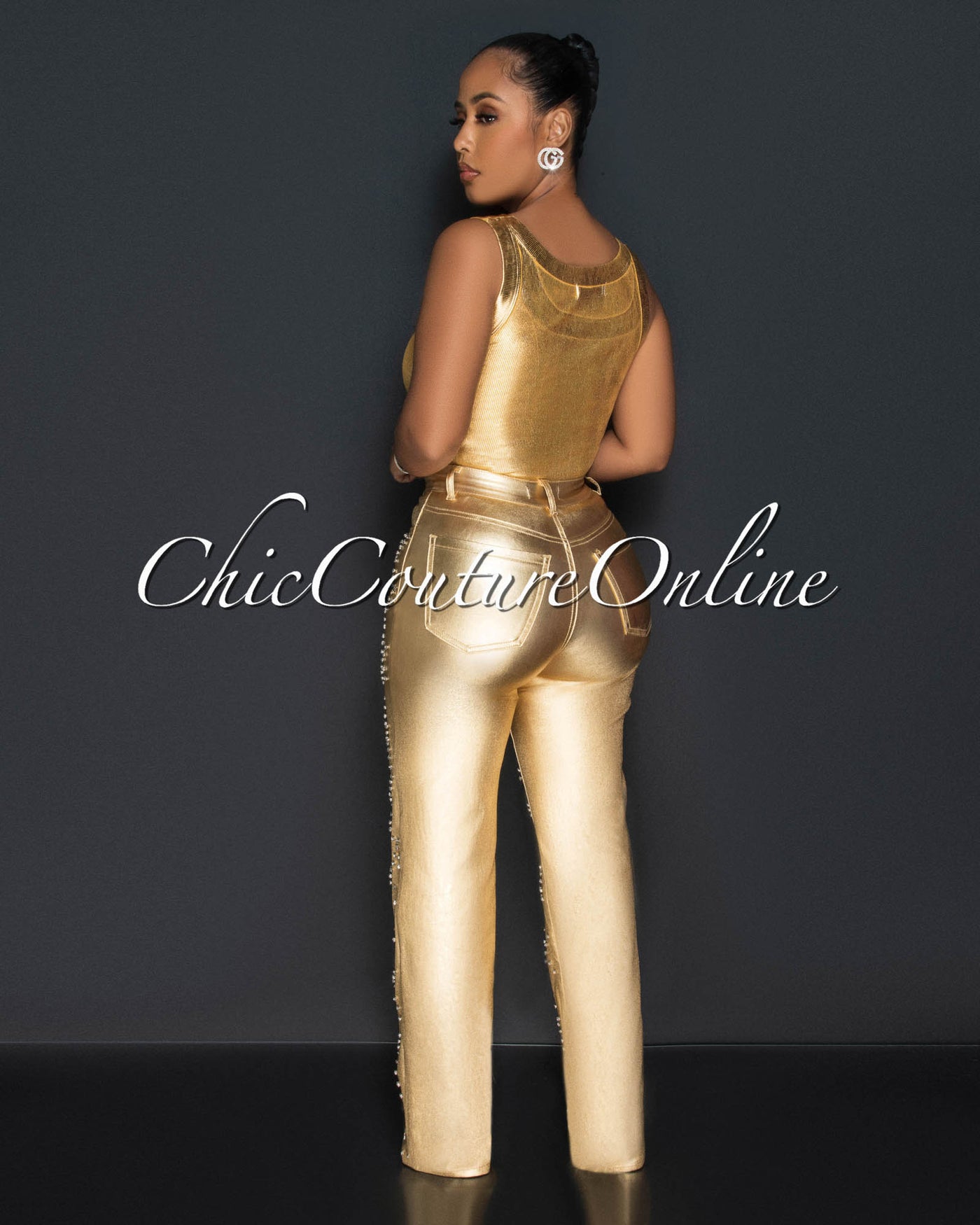 Georgie Gold Foil Ribbed Tank Top