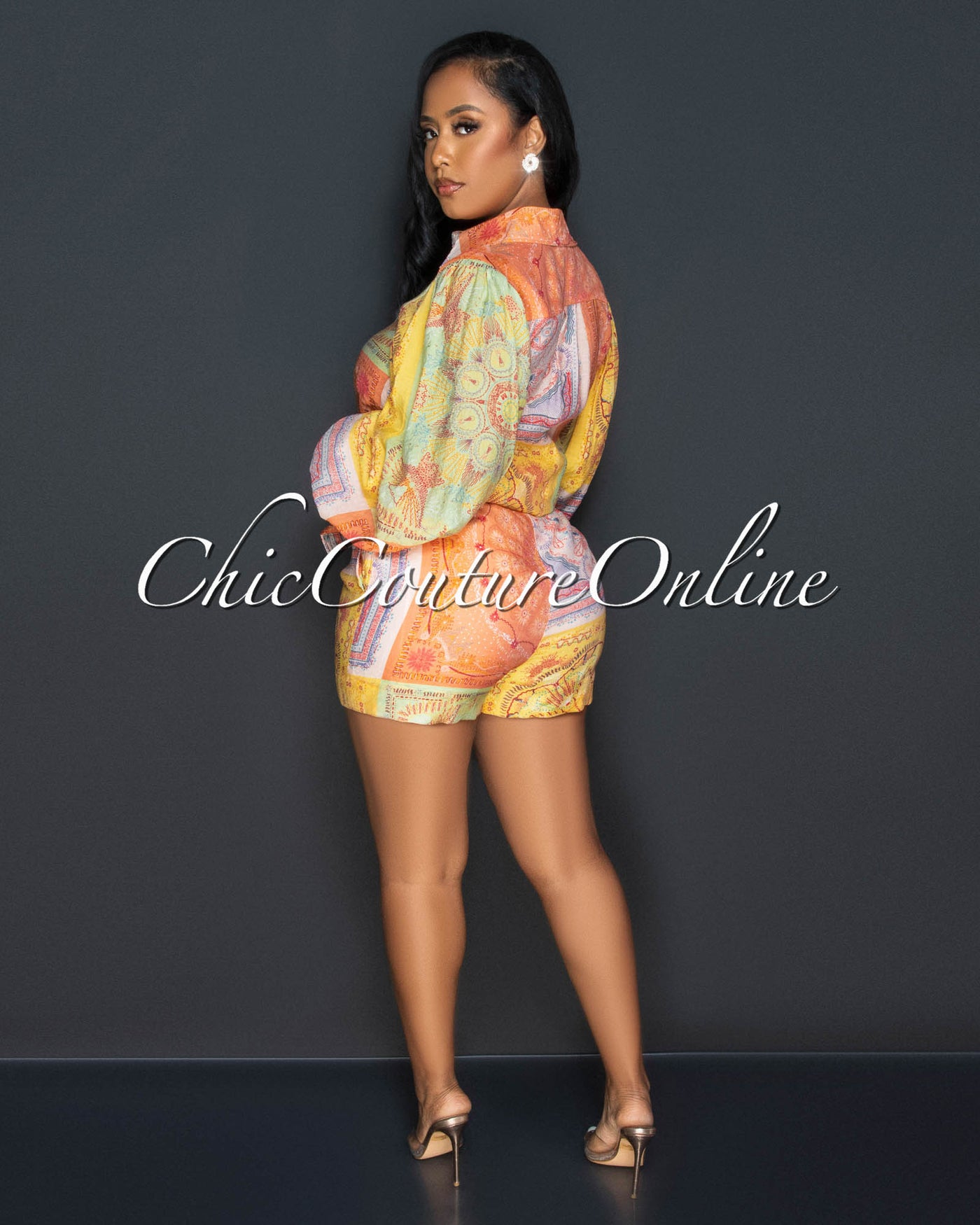 *Adya Orange Green Print Shirt & Shorts Set