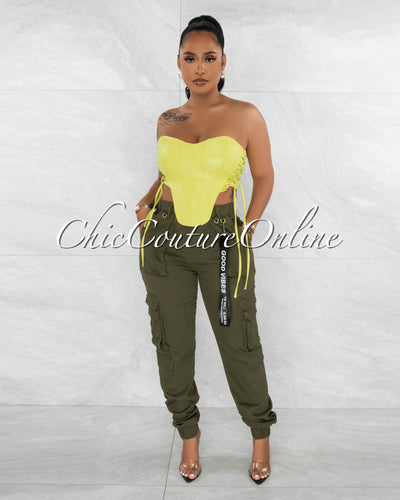 Claria Lime Vegan Leather Lace-Up Corset Crop Top
