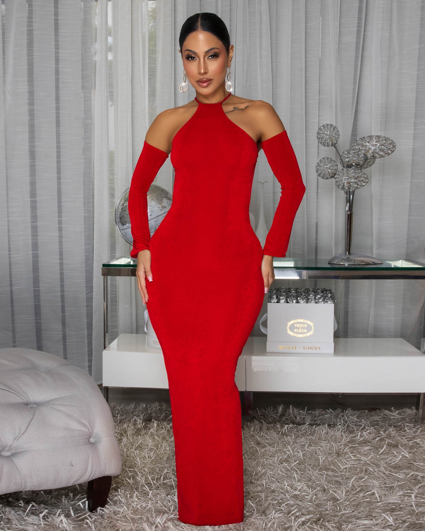Jamora Red Maxi Long Sleeves Dress