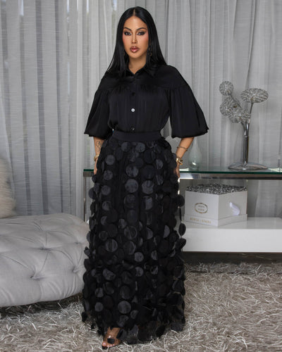 Melrose Black Mesh Overlay Skirt Set
