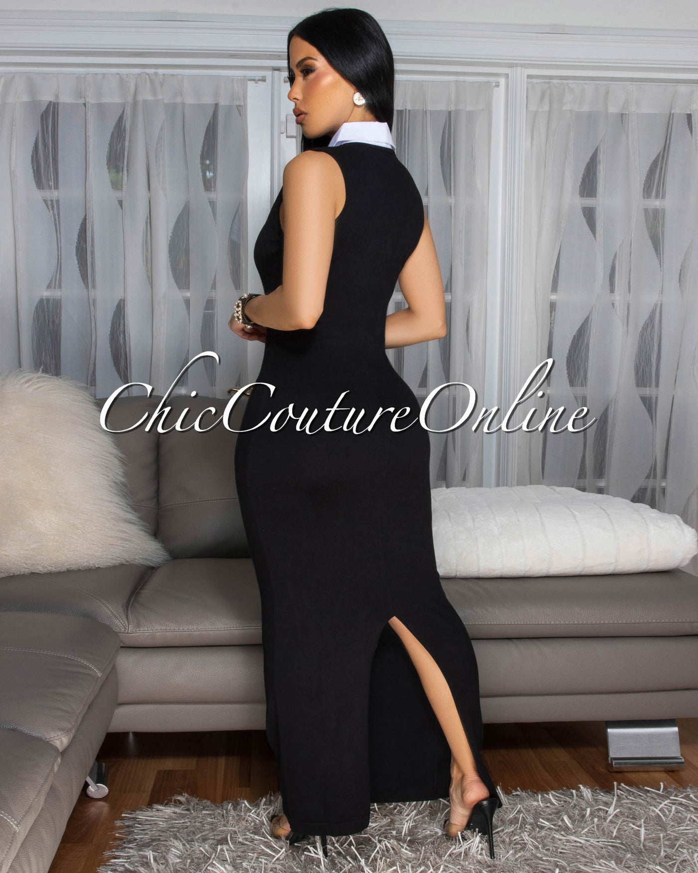 Jolienne Black White Tuxedo Maxi Dress