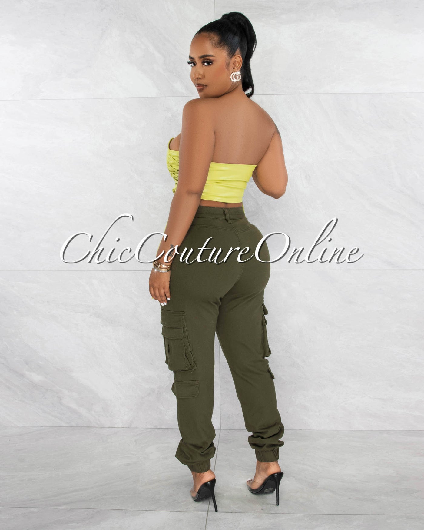 Rosha Military Green Black Strap Keychain Cargo Jogger Jeans