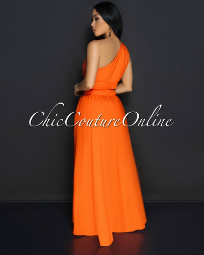 Ceci Orange Gold Accent Top & Skirt Two Piece Set