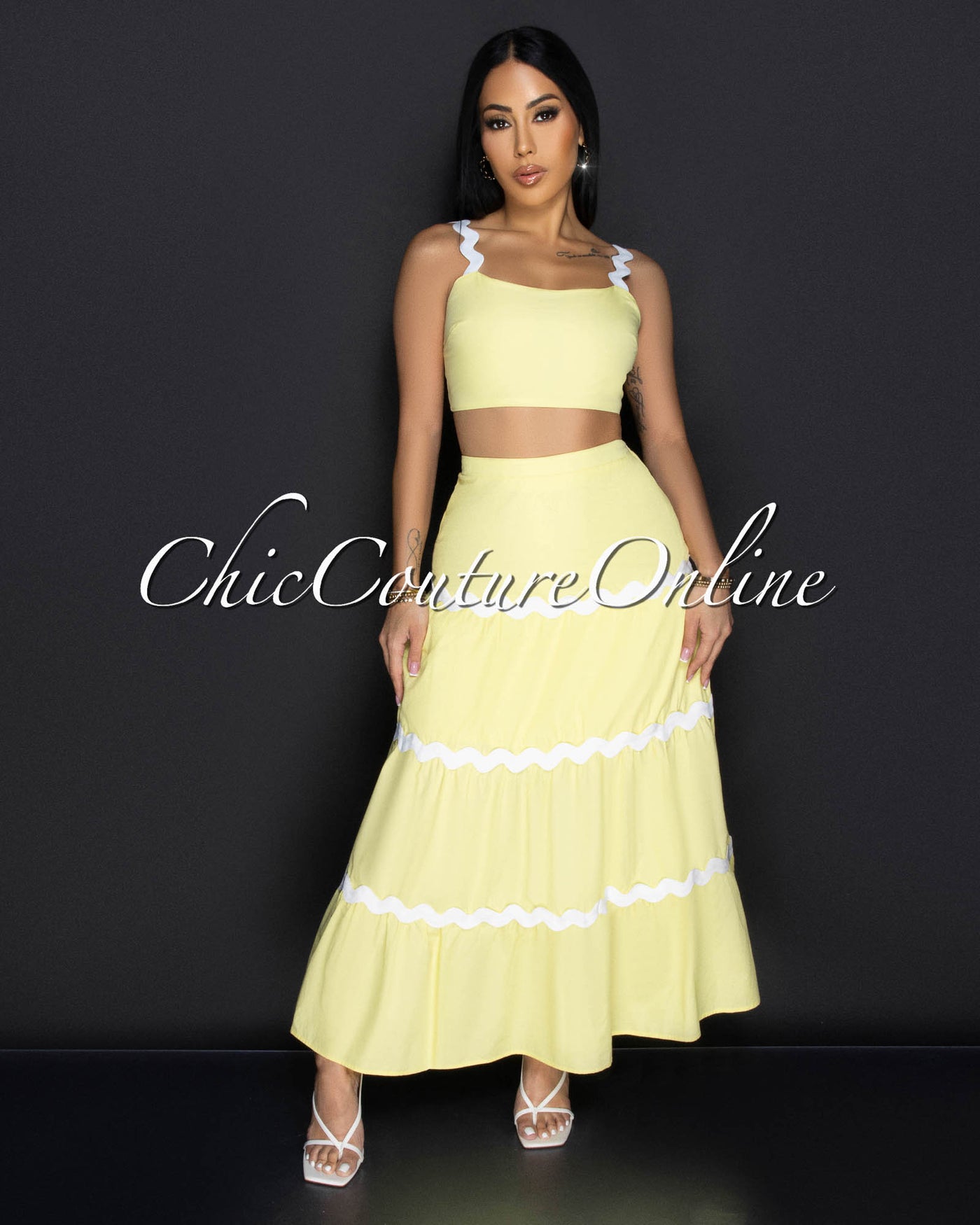 Zola Yellow White Trimming Two Piece Set