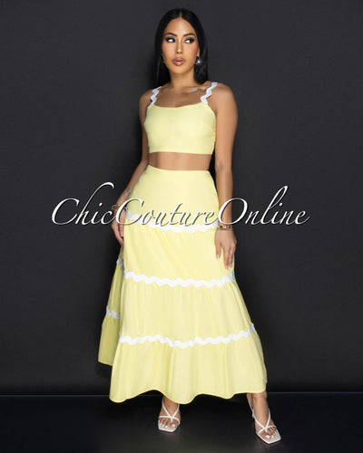 Zola Yellow White Trimming Two Piece Set