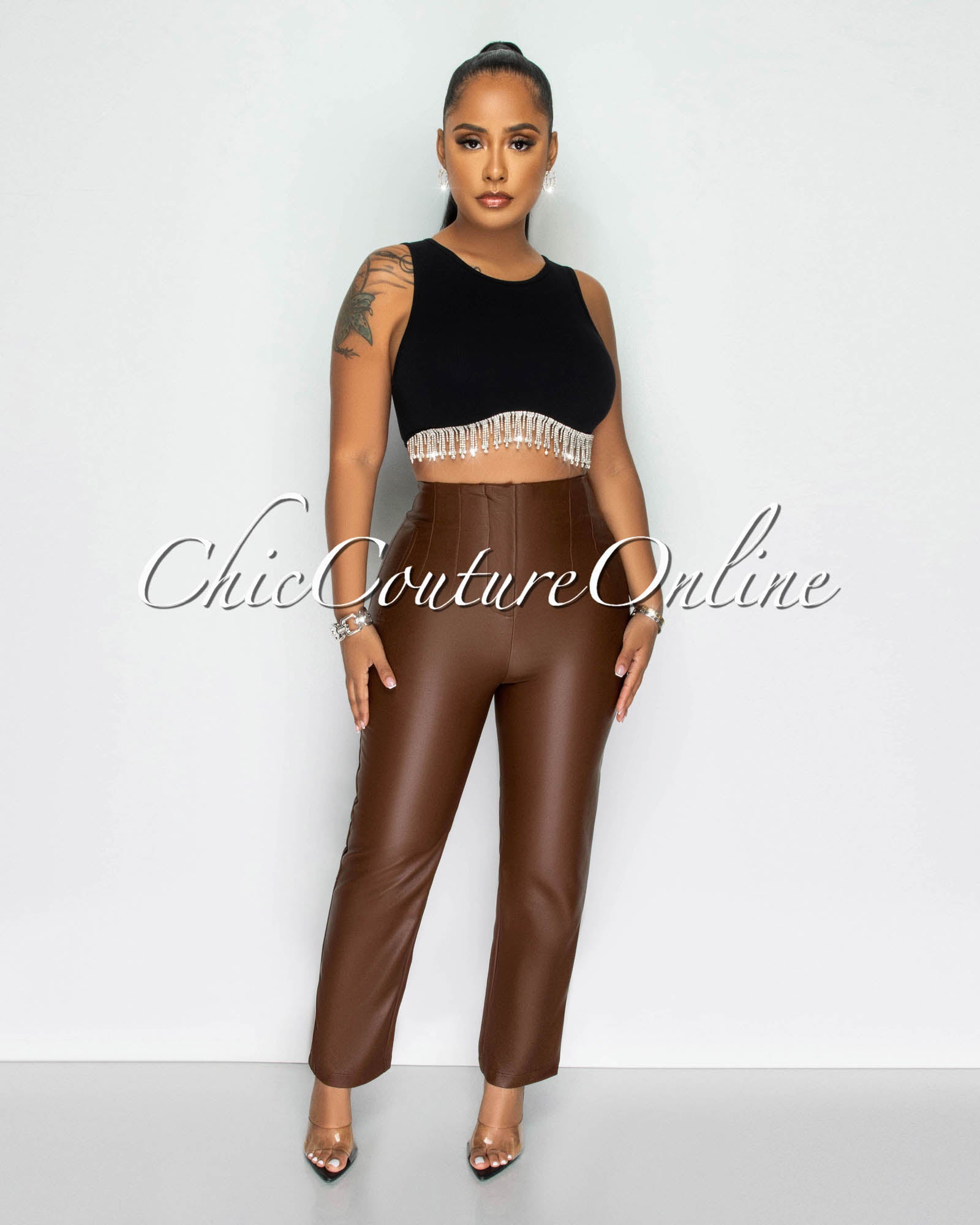 *Danya Brown Vegan Leather Pants