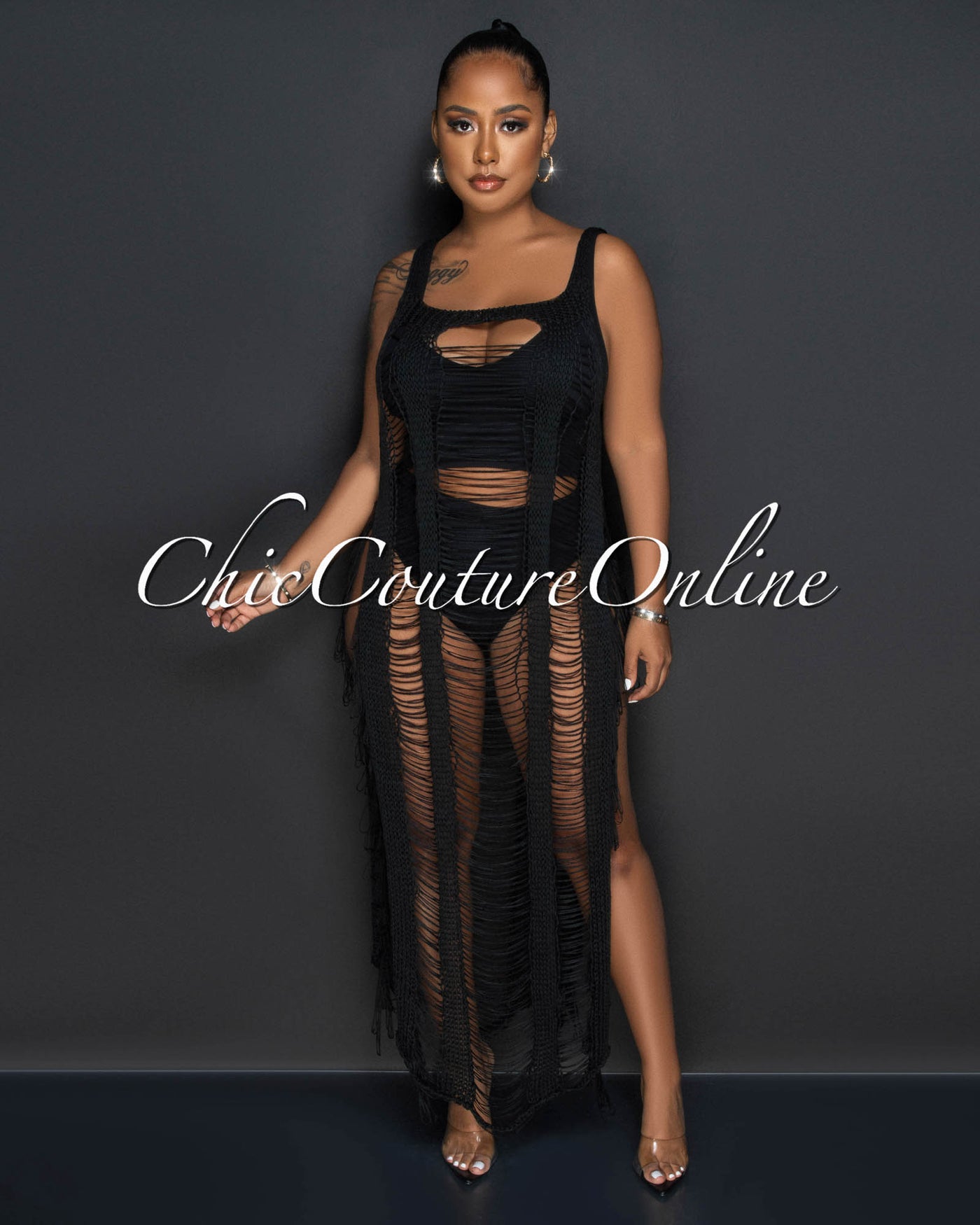 Benita Black Crochet See-Through Cover-Up Maxi Dress