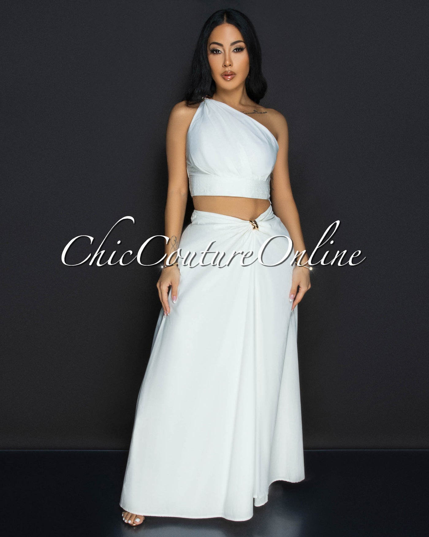 Ceci White Gold Accent Top & Skirt Two Piece Set