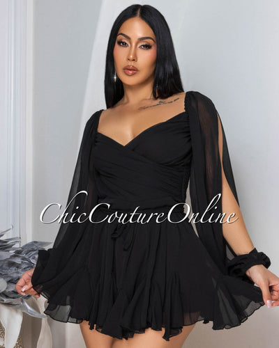 Levy Black Cut-Out Sleeves Romper