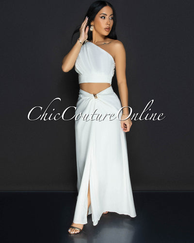 Ceci White Gold Accent Top & Skirt Two Piece Set