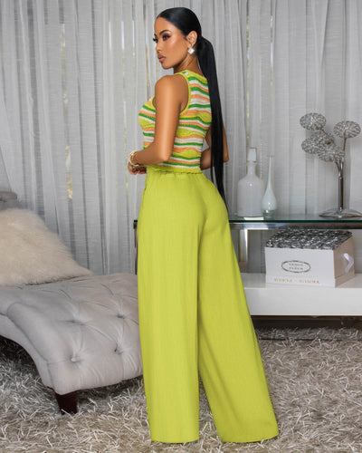 Neshky Lime Multi-Color Top & Linen Pants Set