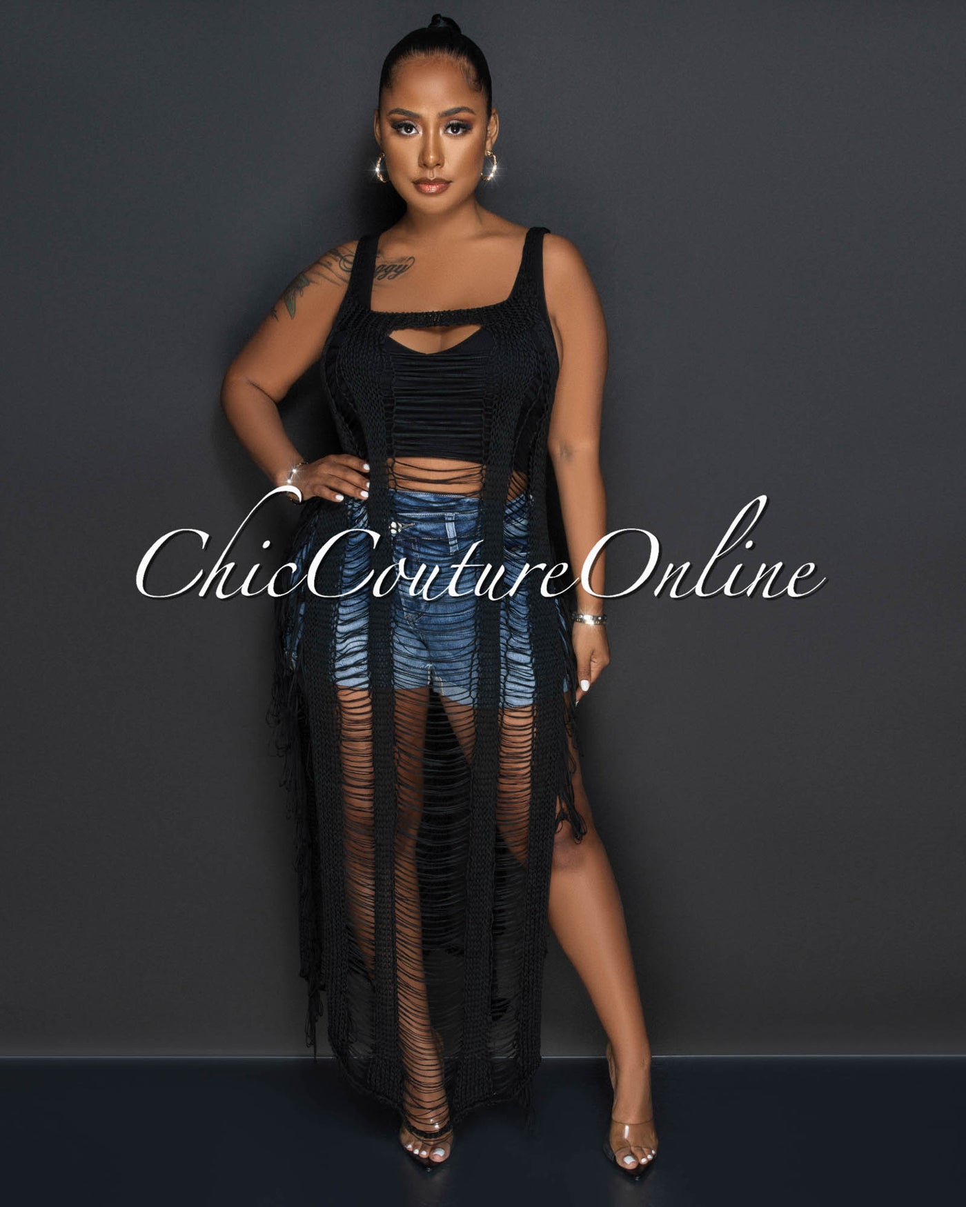 Benita Black Crochet See-Through Cover-Up Maxi Dress