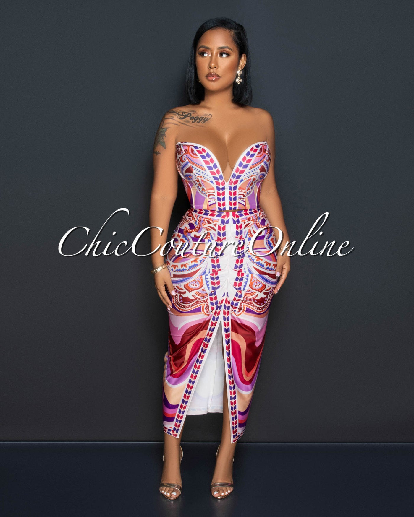 Leona Red Lilac Print Top & Skirt Set