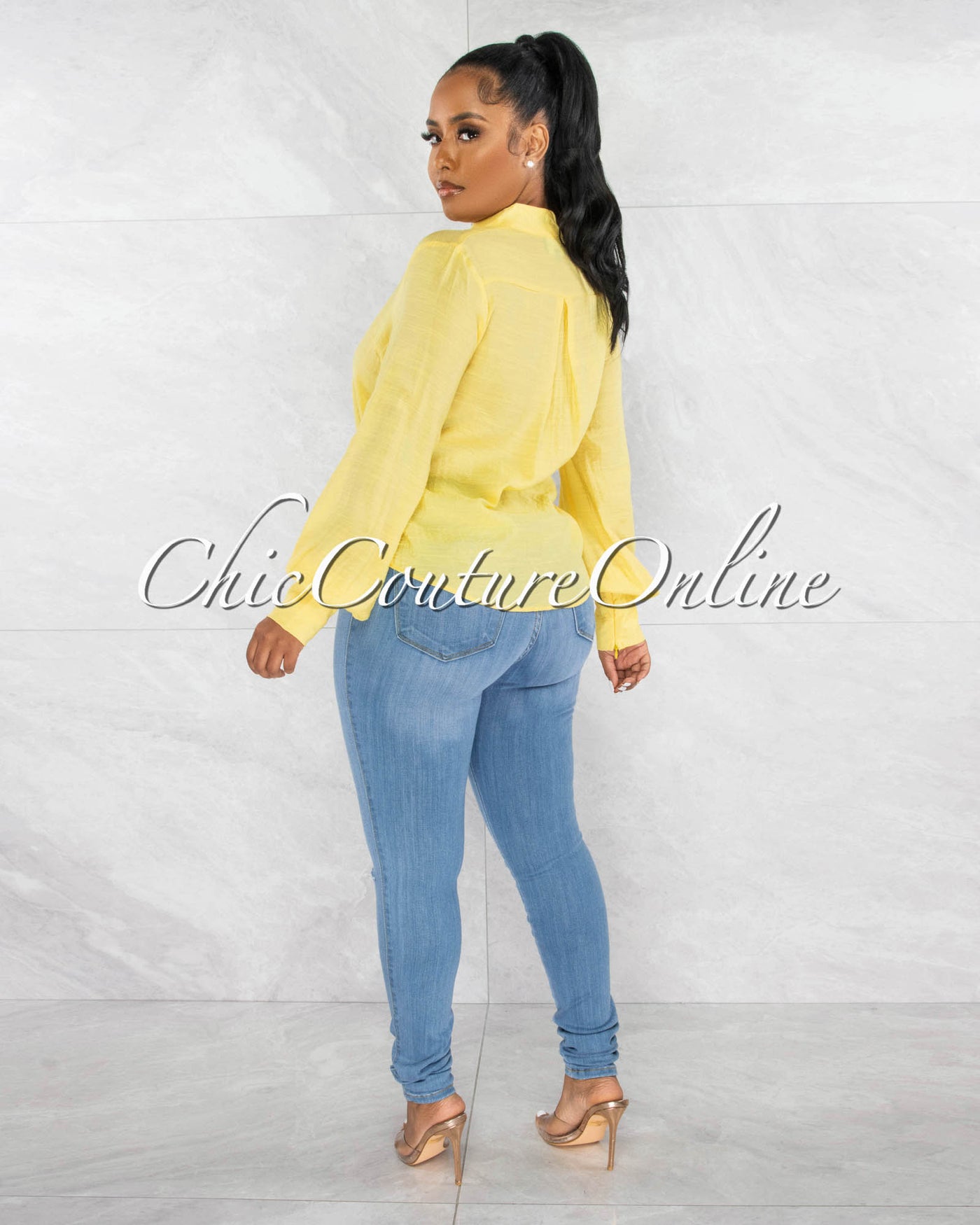 Kabia Yellow Semi Sheer Buttoned Blouse