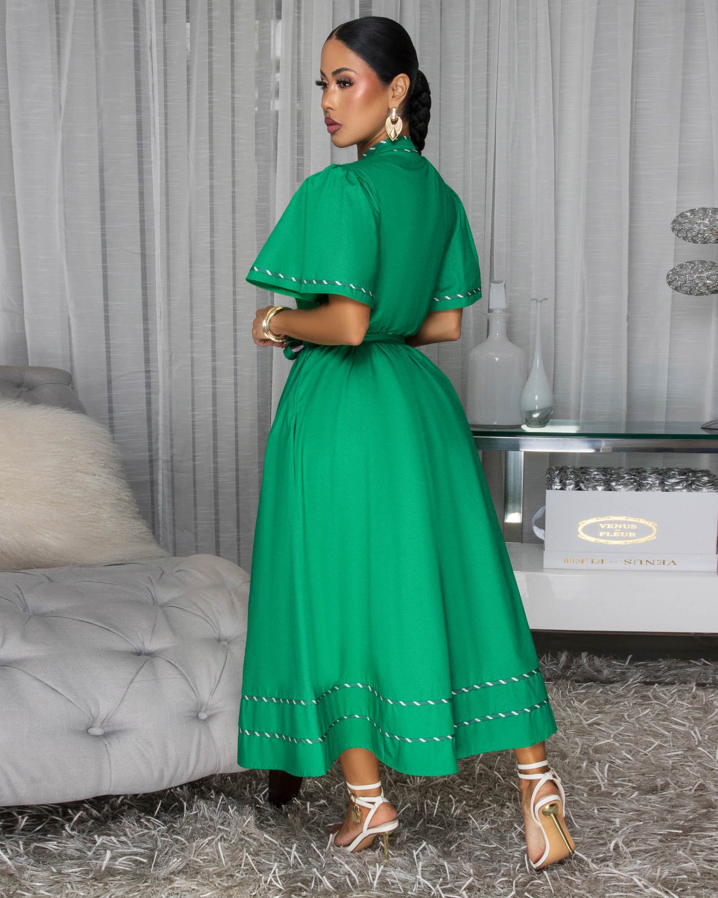 Ryiah Kelly Green Belted Maxi Dress