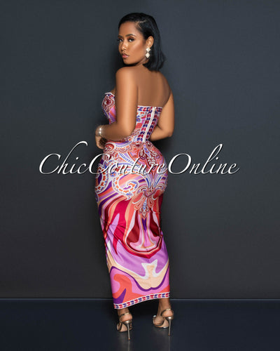 Leona Red Lilac Print Top & Skirt Set