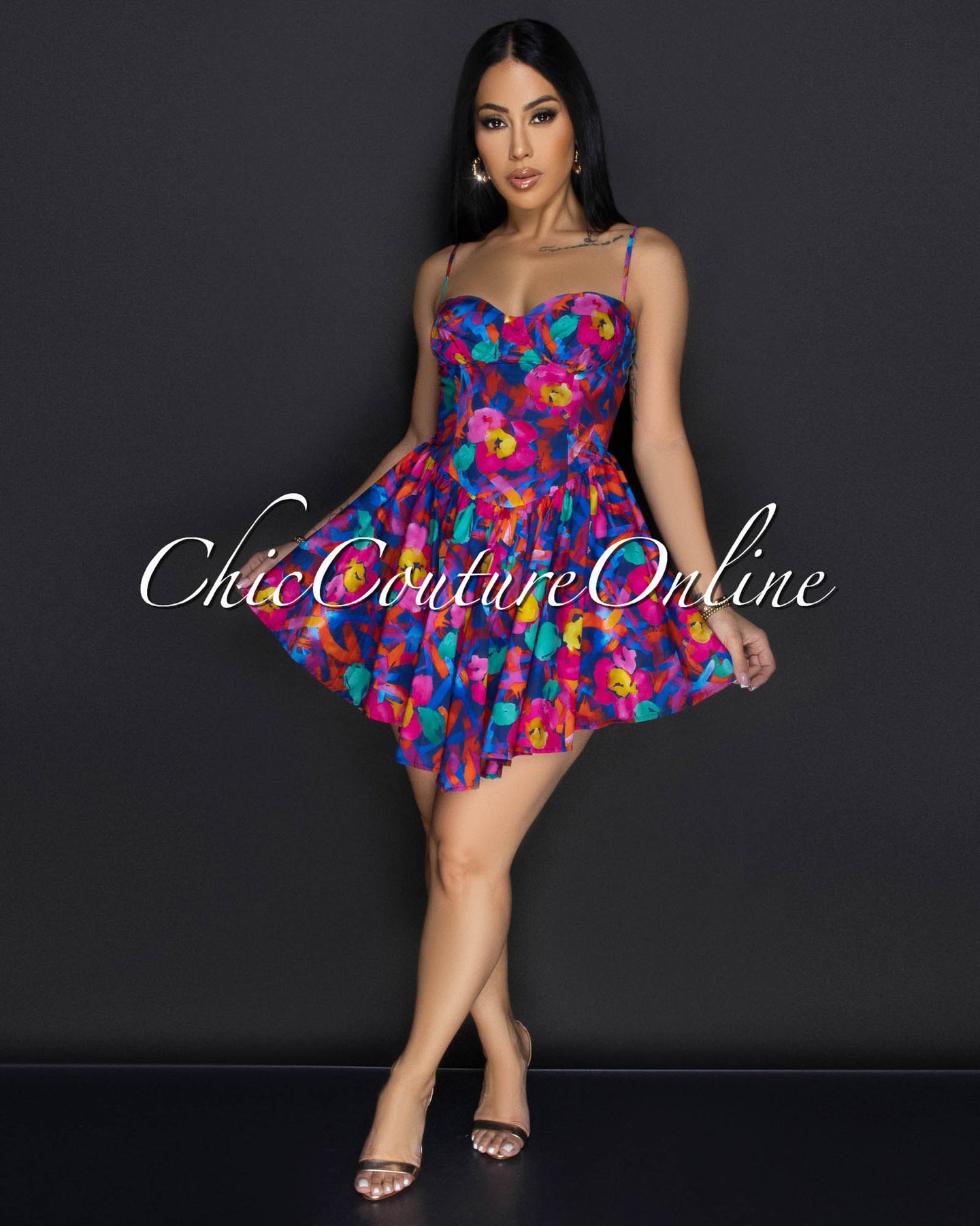 Zahara Multi-Color Floral Sweetheart Mini Dress