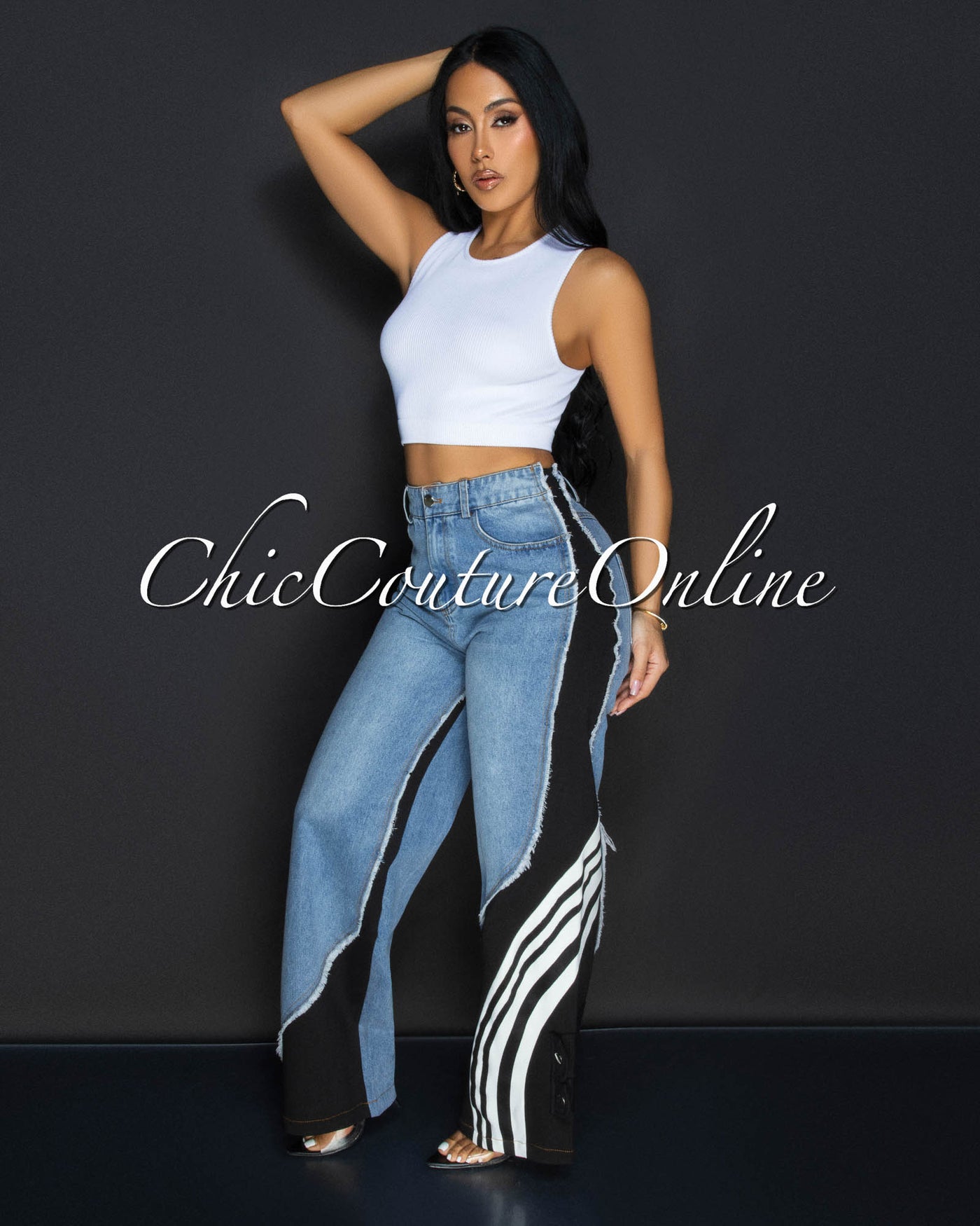 Taye Denim Black Sporty Wide Legs Pants