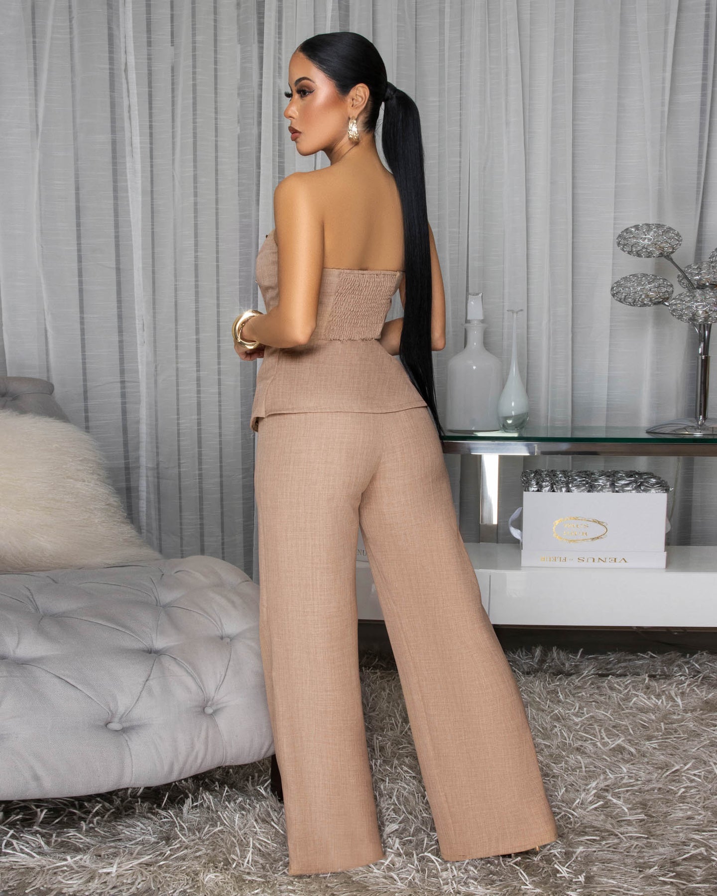 Vella Black Strapless Linen Jumpsuit