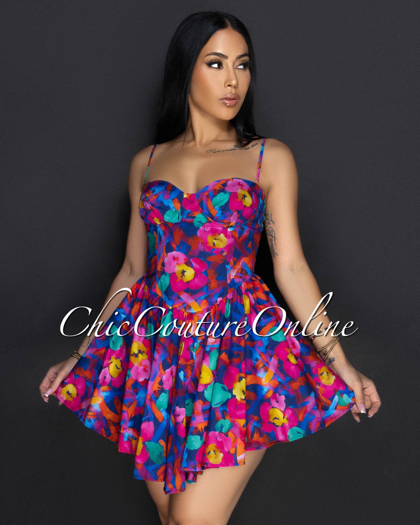 Zahara Multi-Color Floral Sweetheart Mini Dress