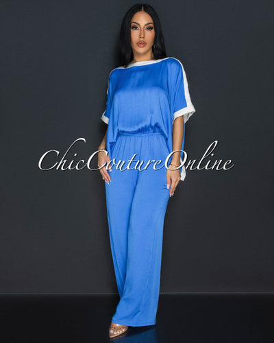 Vedette Blue Off-White Wide Sleeves & Legs Jumpsuit