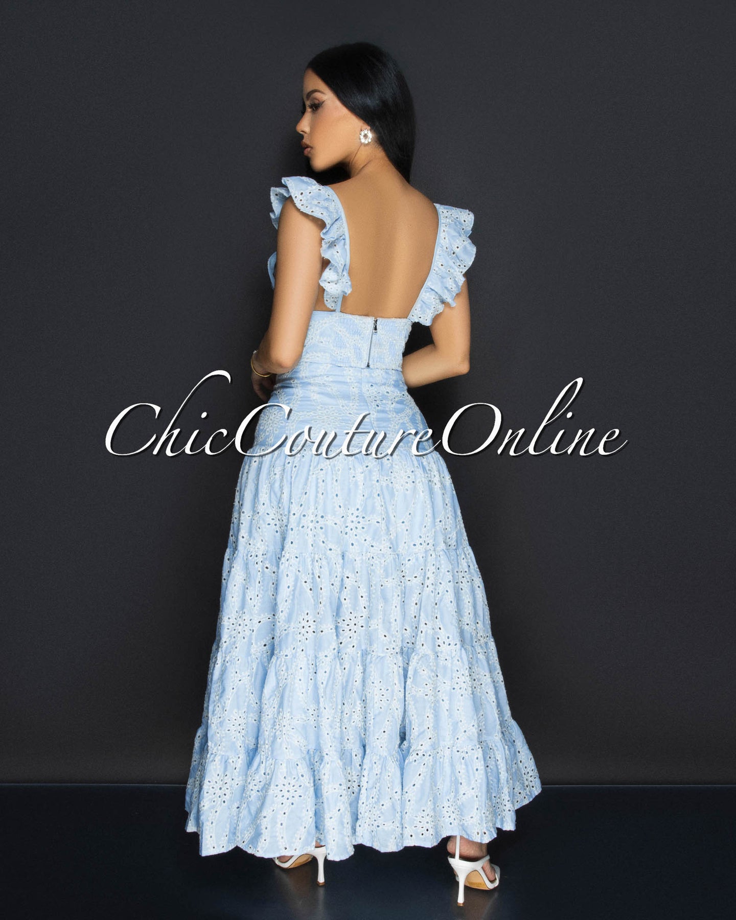 Bona Baby Blue Eyelet Ruffle Top & Skirt Two Piece Set