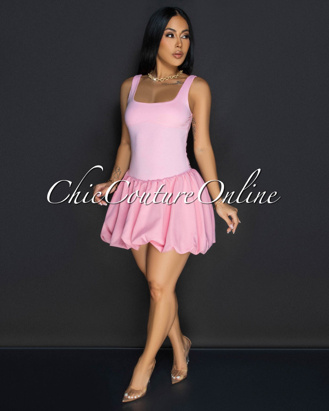 Cyna Pink Bubble Mini Dress