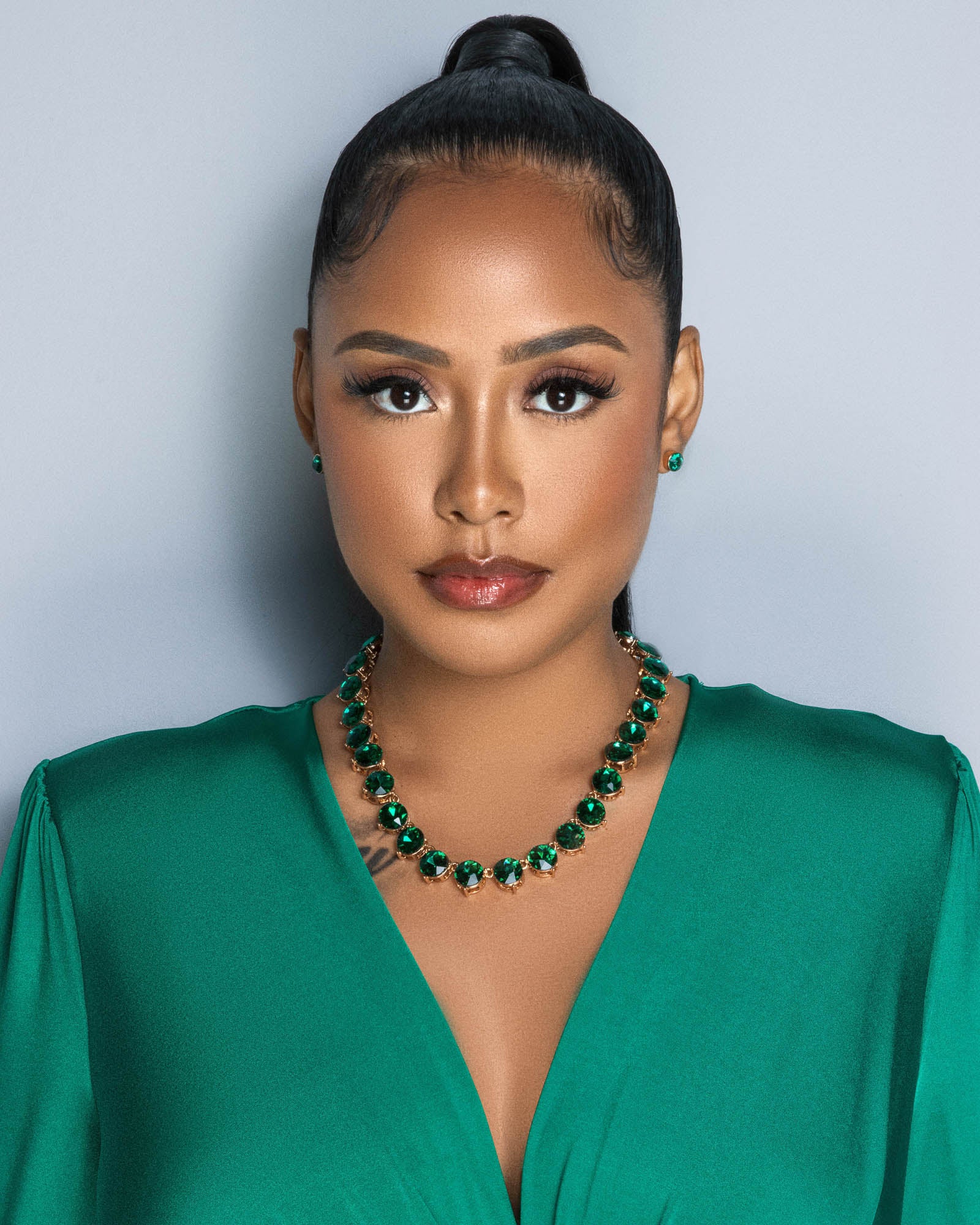 Lauren Emerald Green Rhinestones Necklace Set Chic Couture Online