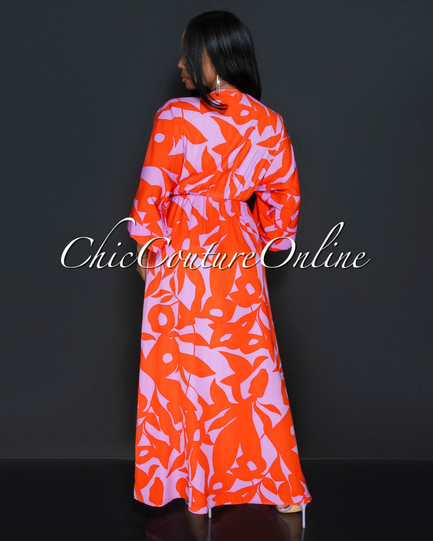 Odele Orange Lilac Wide Sleeve Maxi Dress