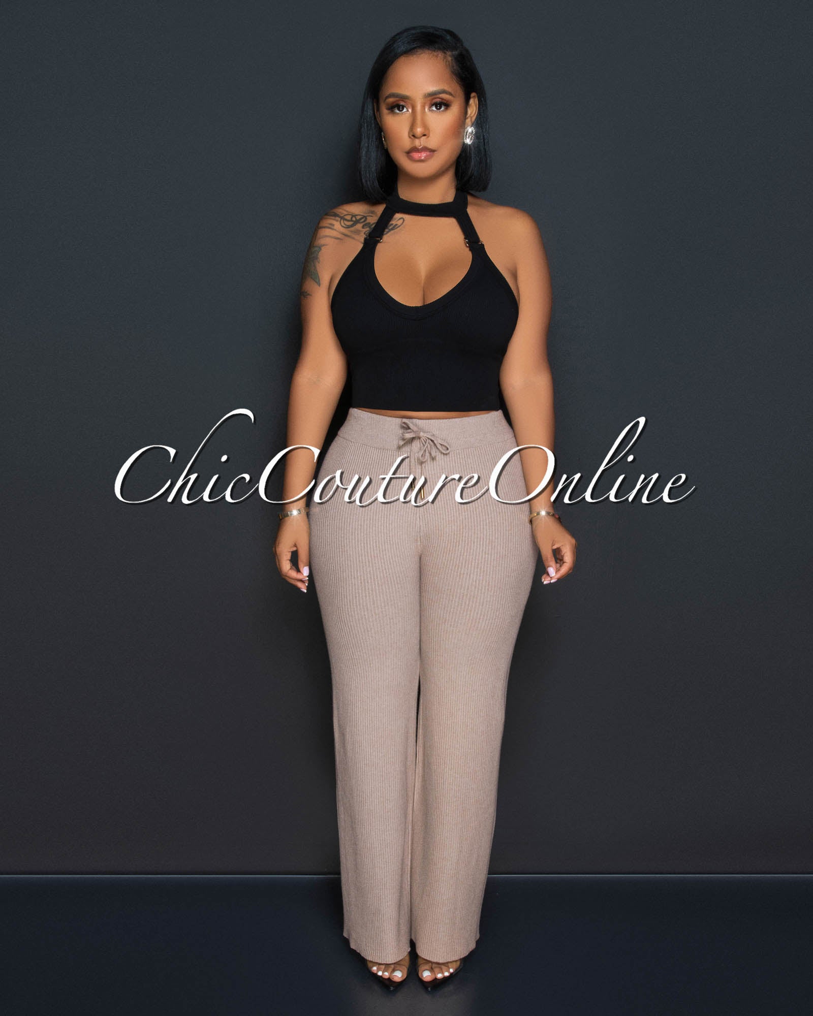 *Chrissie Nude Ribbed Wide Pants