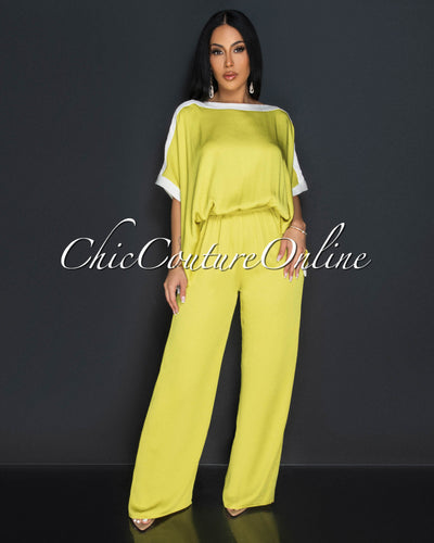 Vedette Yellow Off-White Wide Sleeves & Legs Jumpsuit