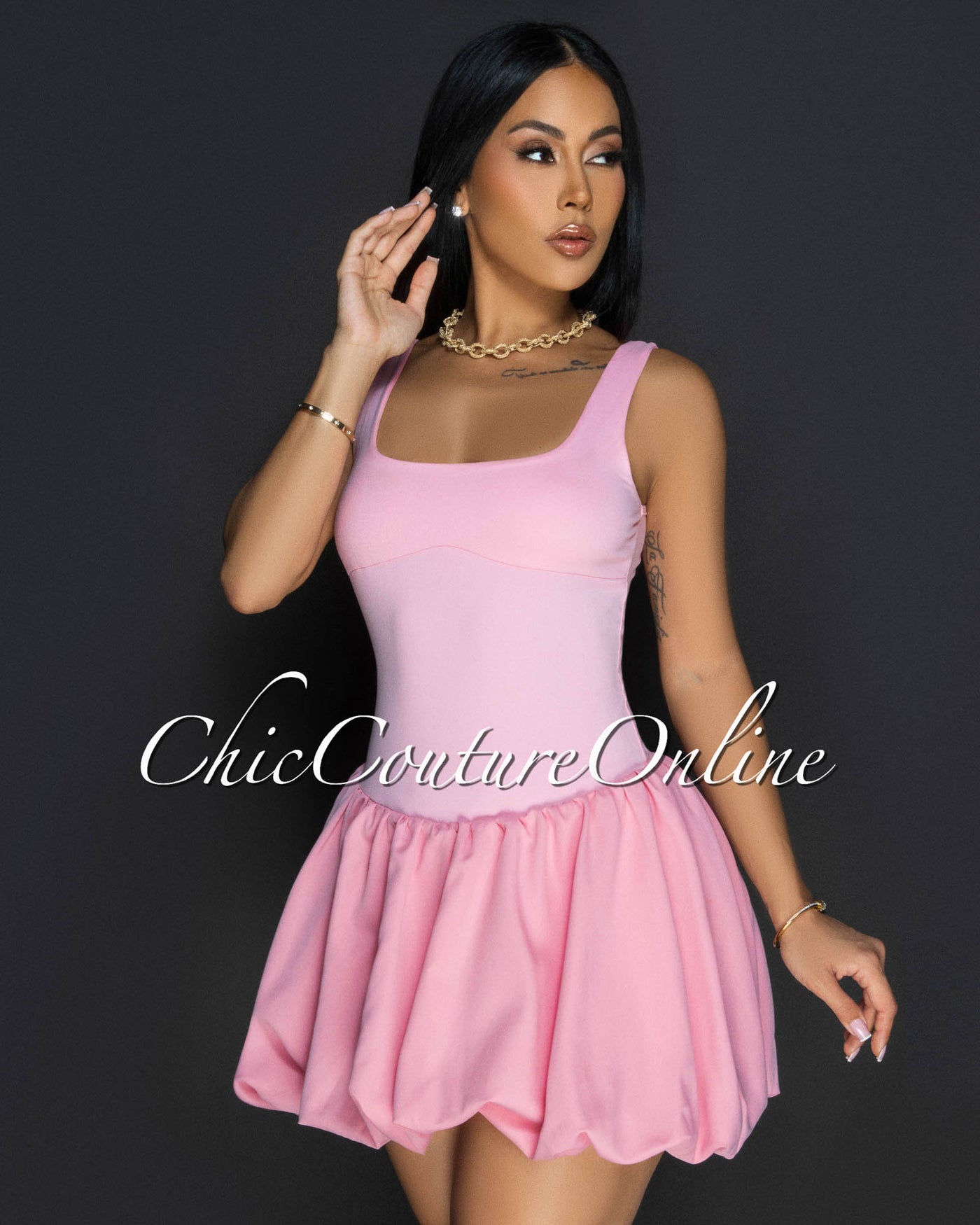 Cyna Pink Bubble Mini Dress