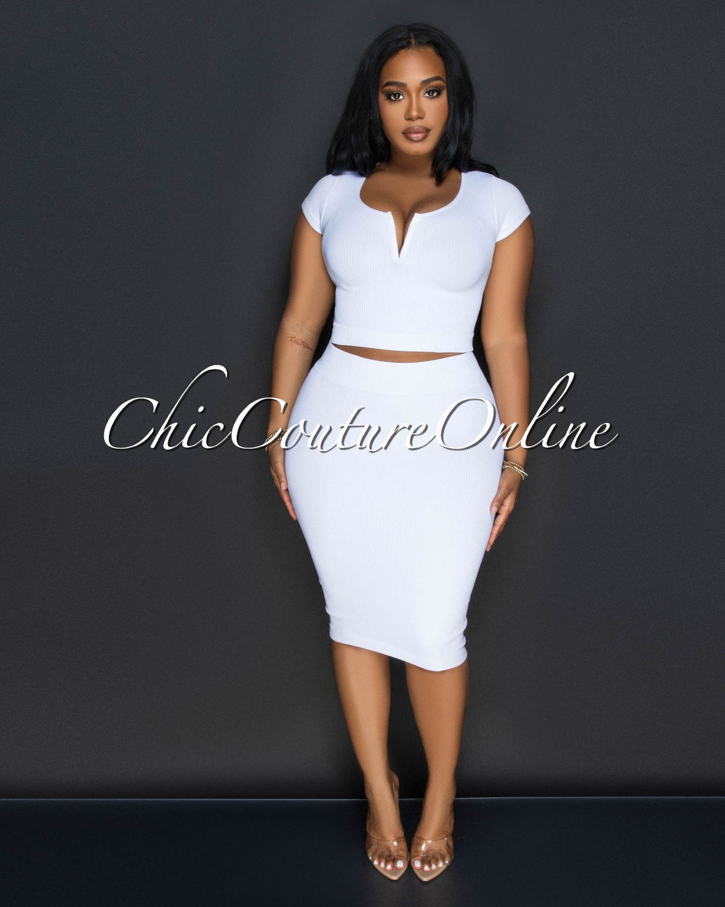 Laury White Ribbed Crop Top & Skirt Sculpting Set