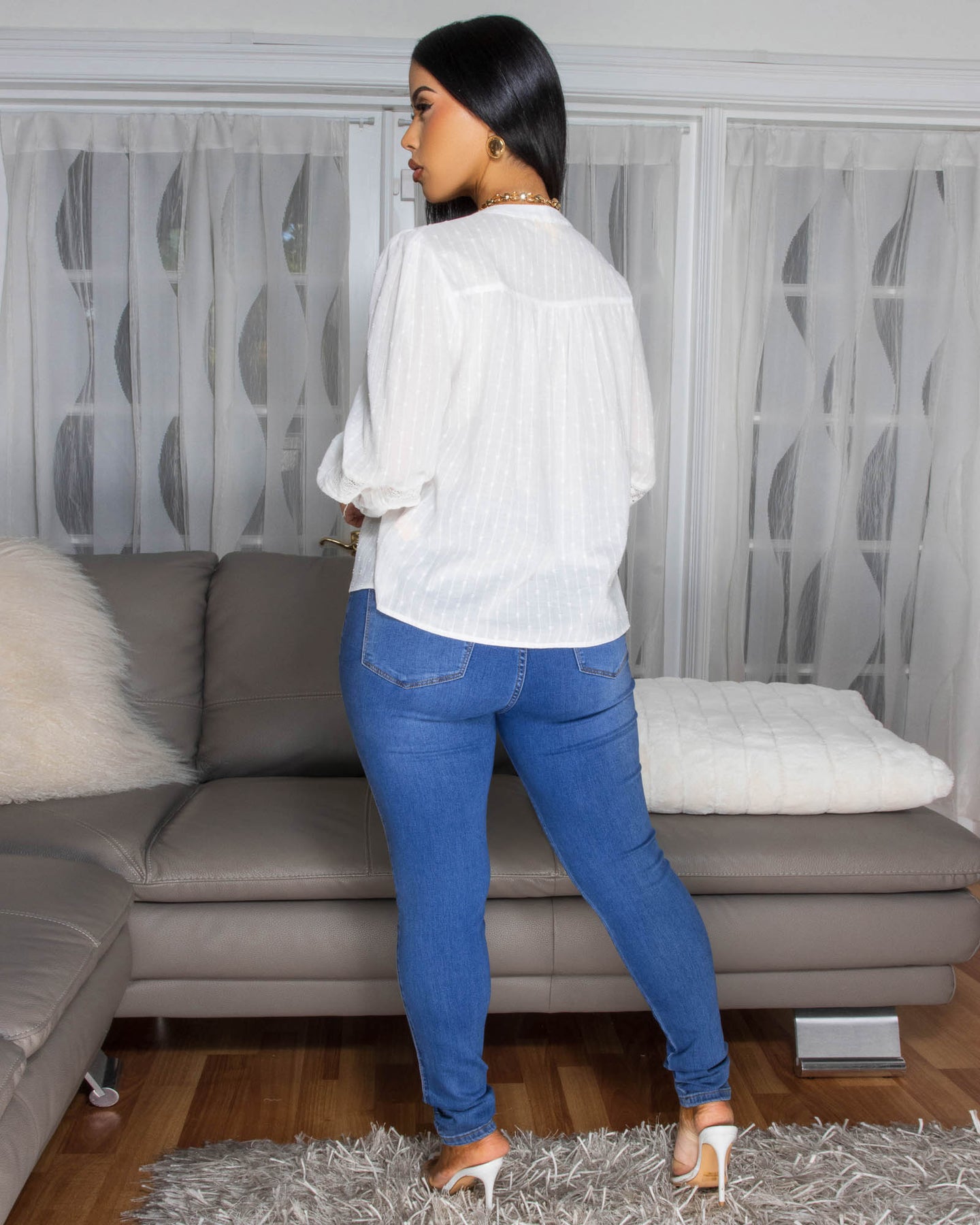 Kemmia Off-White Lace Trim Top