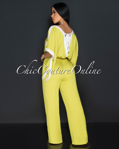 Vedette Yellow Off-White Wide Sleeves & Legs Jumpsuit