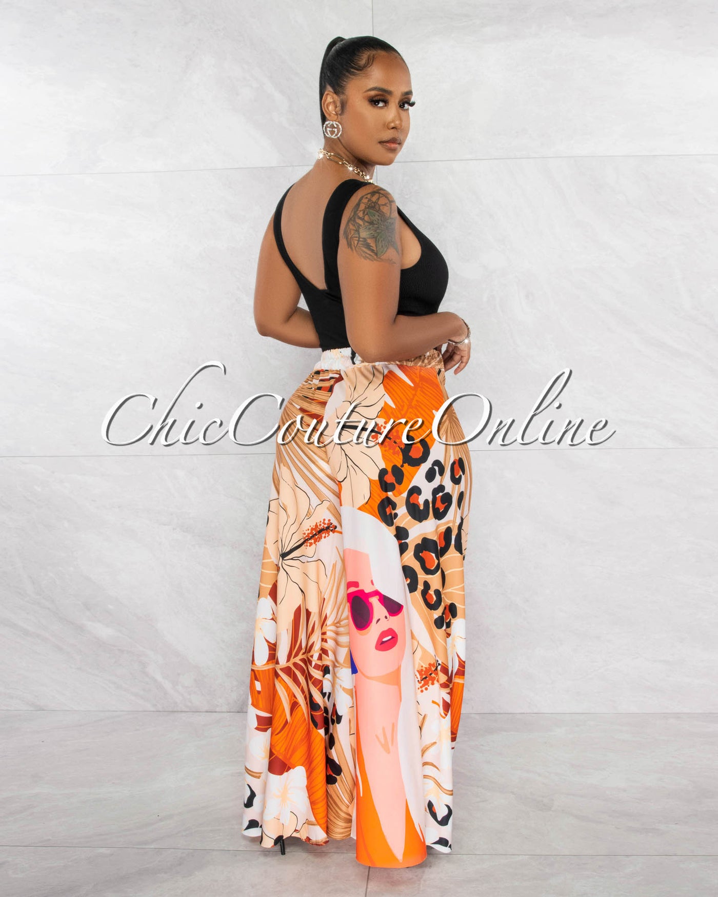 *Connor Cream Orange Print Wide Silky Pants