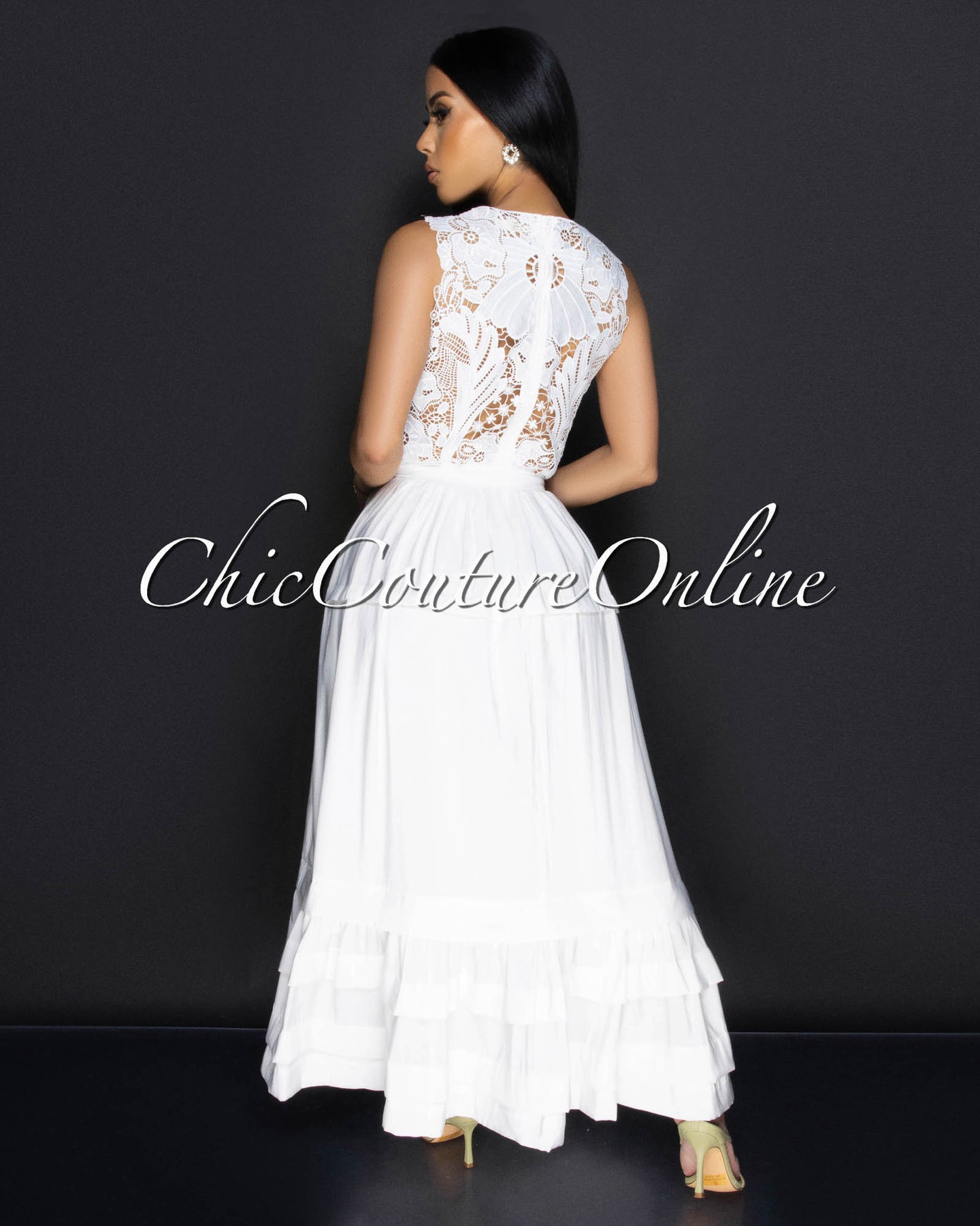 Norine White Lace Ruffle Maxi Dress