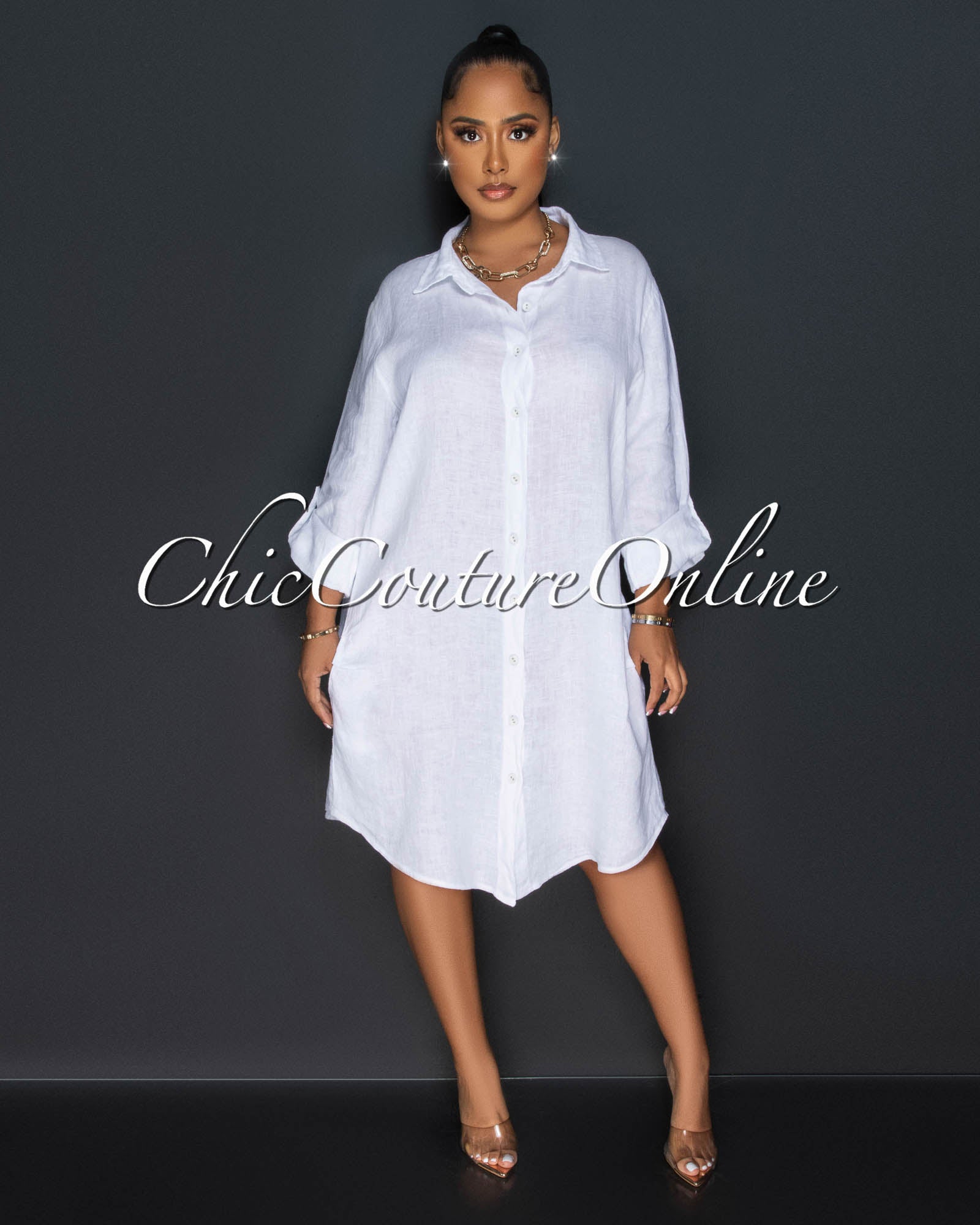 Cheyenne Front Buttons Shirt LINEN Midi Dress